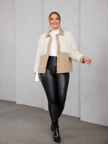 SHEIN Essnce Plus Two Tone Drop Shoulder Jacket - Multicolor - View 3