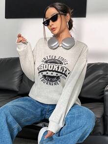 SHEIN Unity Đồ họa Chữ cái Thả vai Áo nỉ - trắng - Xem 6