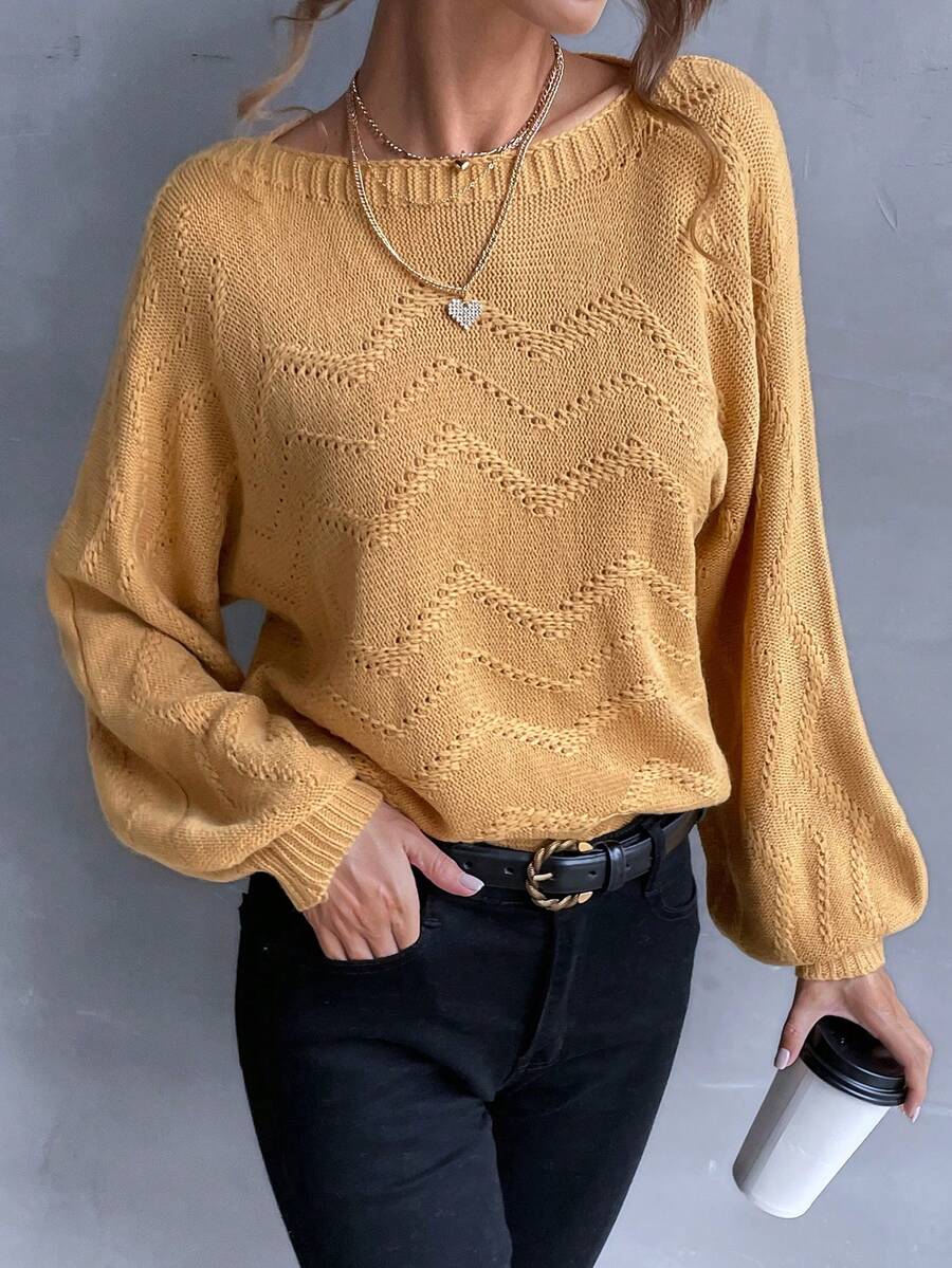 SHEIN Frenchy Chất rắn tay cánh Áo len - Màu Khaki - Xem 1