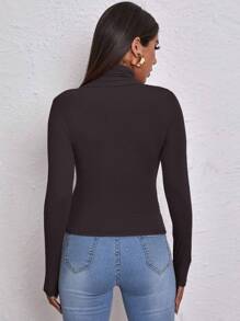 RueChic Mock Neck Slim Tee - Chocolate Brown - View 2