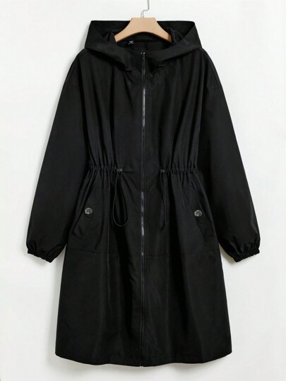 SHEIN EZwear Plus Drawstring Waist Drop Shoulder Hooded Jacket Winter Fall Autumn