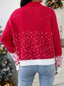 Christmas Pattern Mock Neck Drop Shoulder Sweater