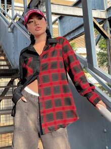 SHEIN EZwear Plaid Print Patch Pocket Shirt - Multicolor - View 7