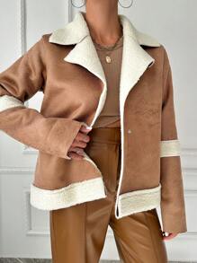 EURMUSE Áo vest Áo khoác Với Màu tương phản Bộ đồ Vòng cổ Và Nút đơn - màu nâu - Xem 5