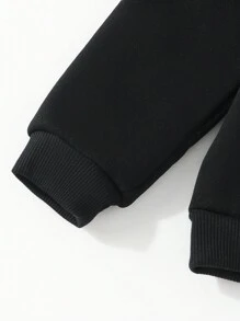 Tween Girls' Cartoon Flower Pattern Smile Letter Print Pullover Hoodie, Children's Outdoor Sports Sweatshirt For Fall/Winter - Black - View 6