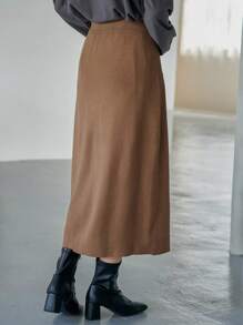 FRIFUL High Waist Split Hem Skirt,Pencil Skirt Fall,Winter - Camel - View 2
