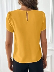 SHEIN Clasi Blusa con encaje en contraste manga tulipán - Amarillo - Ver 2