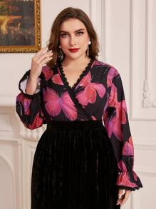 Modelyn Kích thước lớn Của phụ nữ In bướm Tay áo chuông Đầm - màu đen - Xem 4
