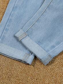 嬰兒女孩休閒錐形水洗牛仔褲，紙袋腰設計 - 淺色水洗藍 - 查看 8
