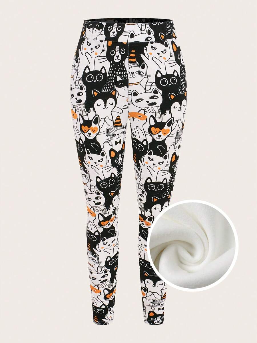 EMERY ROSE Quần legging dài họa tiết mèo lót nhiệt cạp cao cho nữ - Nhiều màu - Xem 1