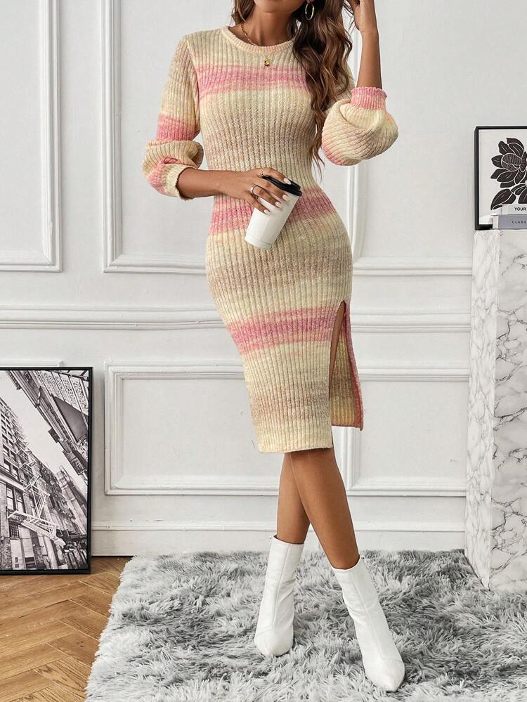 Ombre Split Thigh Sweater Dress