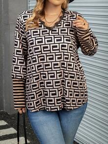 Calvaya Plus Striped & Geo Print Eyelash Lace Trim Tee - Multicolor - View 5