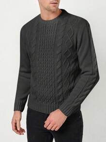 RueChic Men's Solid Color Cable Knit Sweater - Dark Grey - View 4