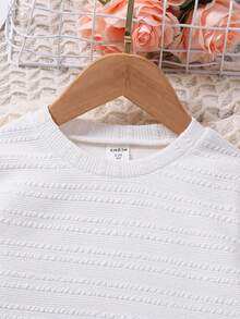 SHEIN Girls' Jacquard Plaid & Fleece Patchwork Pullover Sweatshirt - White - View 3