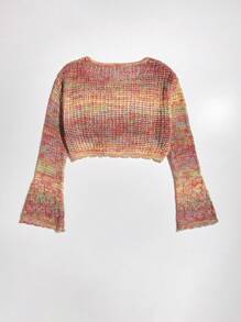 Soleia Thuốc nhuộm Không gian Tay áo loe Áo len Crop - Bụi hồng - Xem 2