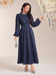 Modelyn Lantern Sleeve Glitter Dress
