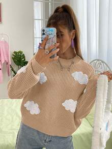 SHEIN Unity 彩雲圖案休閒毛衣 - 杏色 - 查看 5