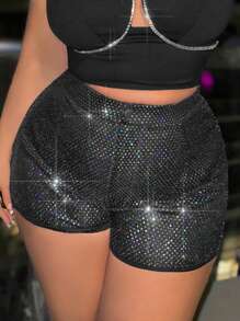 SHEIN SXY Hơn Kim sa Quần short - màu đen - Xem 6