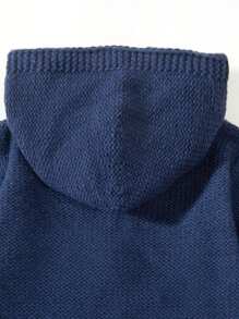 SHEIN Young Boy Dual Pocket Hooded Duffle Cardigan - Navy Blue - View 7