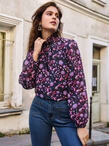 SHEIN Frenchy 燈籠袖佩斯利印花上衣 - 彩色 - 查看 4