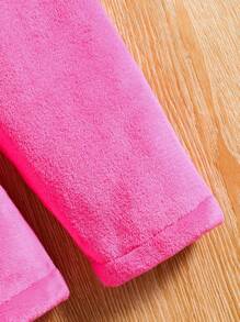 Teen Girl Lapel Neck Belted Fleece Coat - Hot Pink - View 5