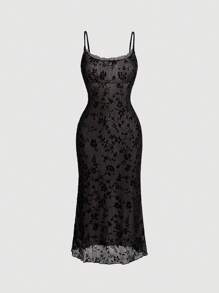 SHEIN MOD 印花網紗吊帶洋裝 - 黑色 - 查看 1