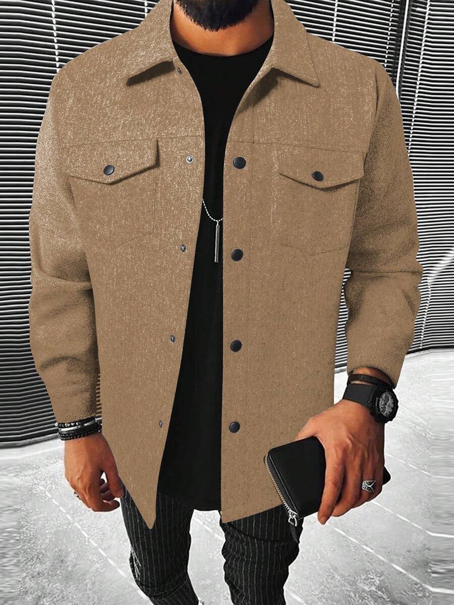 Manfinity Homme Hombres Abrigo con bolsillo con solapa - Caqui - Ver 1