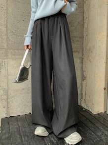 Dazy Star Women's Solid Color Wide Leg Pants Casual Daily Wear - Dark Grey - View 3