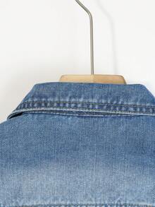 Tween Girl Ripped Flap Pocket Denim Jacket Without Tee - Medium Wash - View 7