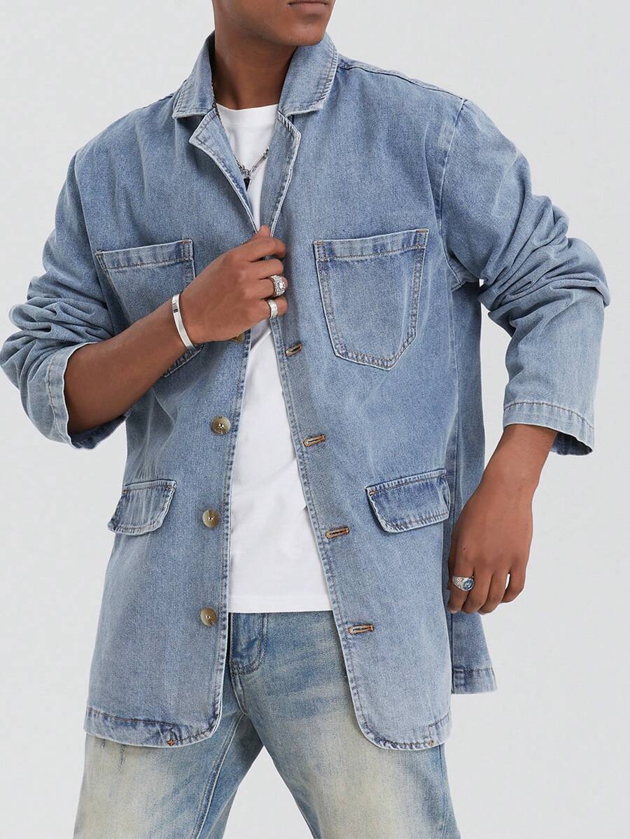 Chillumni Men Flap Pocket Denim Jacket