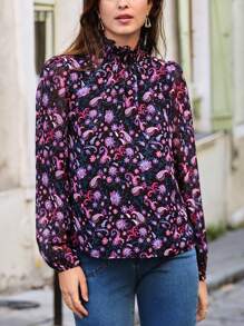 SHEIN Frenchy 燈籠袖佩斯利印花上衣 - 彩色 - 查看 6