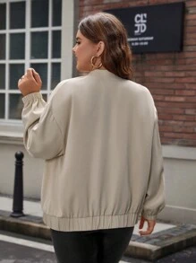 Celure Plus Drop Shoulder Flap Detail Bomber Jacket - Apricot - View 2