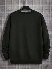 Manfinity RebelGame Men's Eagle & Letter Printed Sweatshirt With Drawstring Waist Long Pants Two-piece Set - Black - View 4