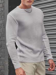 RueChic Men's Letters Patch Round Neck Sweater