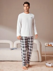 男士卡通格紋家居服套裝 - 彩色 - 查看 4