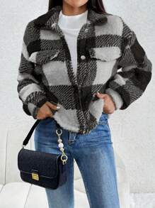 SHEIN Essnce In kẻ sọc Buffalo Thả vai Áo khoác - Nhiều màu - Xem 1