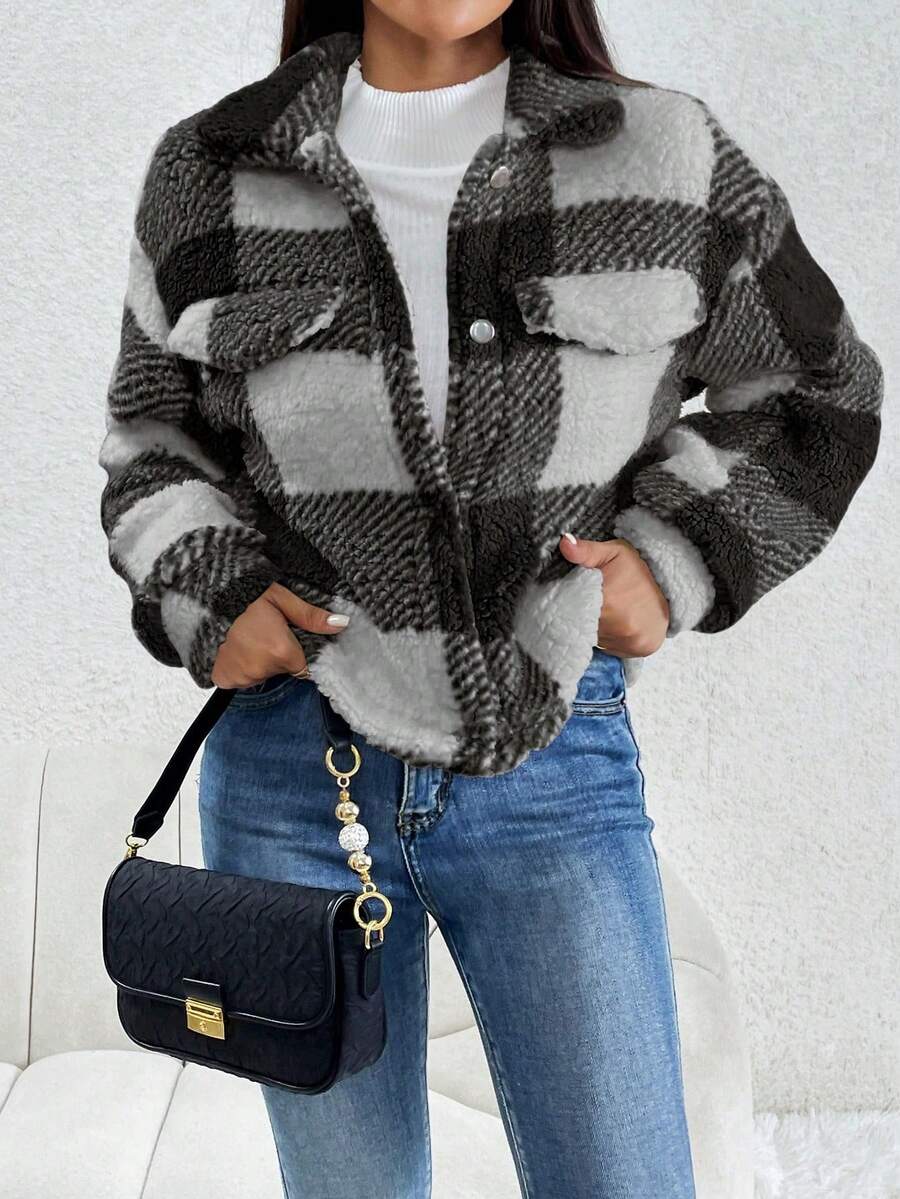 SHEIN Essnce In kẻ sọc Buffalo Thả vai Áo khoác - Nhiều màu - Xem 1