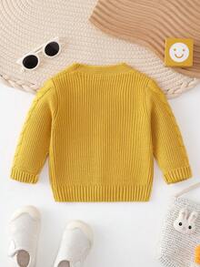 男嬰素色麻花編織開襟衫 - 黃色 - 查看 2