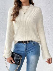 SHEIN LUNE Mock Neck Drop Shoulder Button Detail Sweater Knit Pullover Fall Winter Outfit