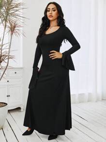 VaVaBold Solid Flounce Sleeve A-line Dress