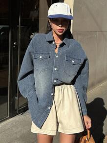 Dazy Star Vrouwen Voorpand met knoppen Denim tops Met Klepzakken