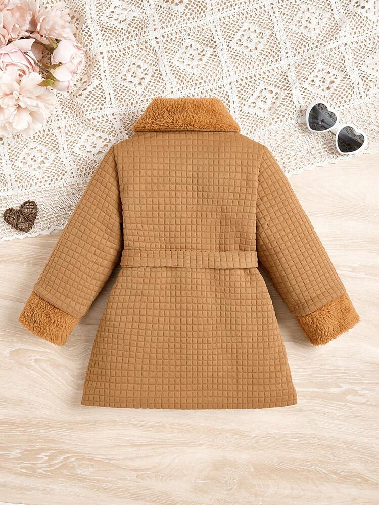 Young Girl Fuzzy Shawl Collar Belted Coat