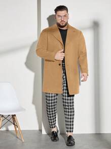 Manfinity VCAY Abrigo largo de solapa y abotonadura sencilla para hombre, para otoño e invierno - Caqui - Ver 3