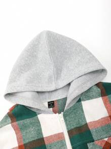 Aesthetic Post Cazadora Holgada Con Capucha A Cuadros Para Hombres - Verde - Ver 5