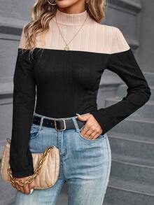 SHEIN Clasi 雙色調高領t恤 - 彩色 - 查看 4