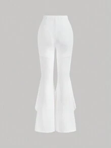 SHEIN MOD 蕾絲拼接荷葉邊喇叭褲 - 白色 - 查看 2