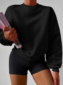 EURMUSE Solid Drop Shoulder Sweatshirt - Black - View 4