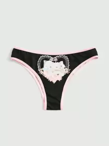 ROMWE Kawaii Women's Cat Pattern Printed Triangle Panties