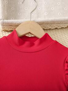 SHEIN Cô Gái Trẻ Cổ giả Tay áo Áo thun & In Tartan Viền không đối xứng Váy quần - Đỏ - Xem 5