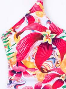 SHEIN Swim 女款花卉印花掛脖連身泳衣,印花隨機 - 彩色 - 查看 6